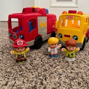 Little People Fire Truck and School Bus Set with Figures